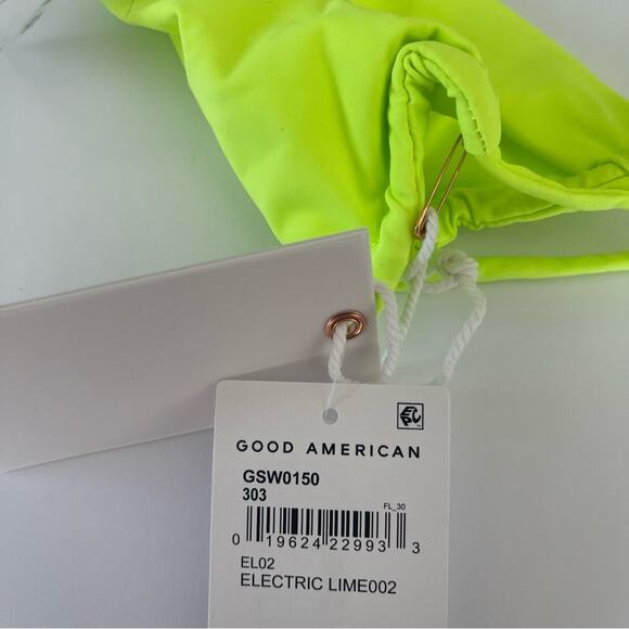 NWT Good American Neon Electric lime green tiny ties bikini swim suit top SMALL - Picture 4 of 7